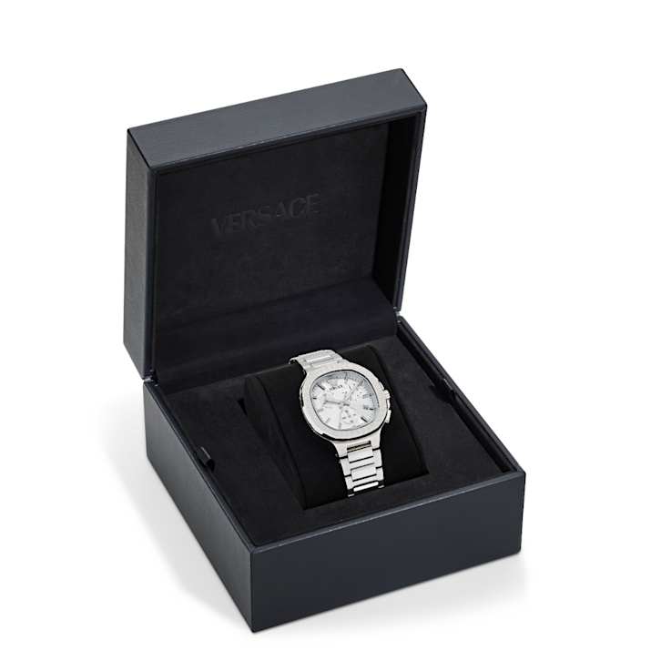 V-Chrono Square Silver Tone Dial Stainless Steel Bracelet Watch