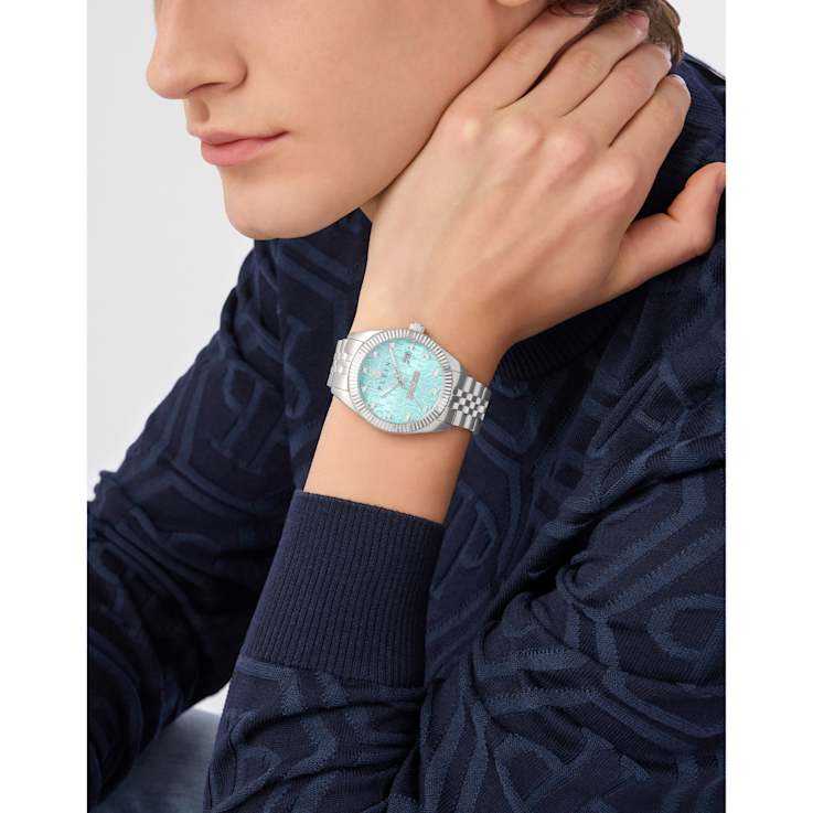 Date Superlative Blue Dial Stainless Steel Crystal Watch