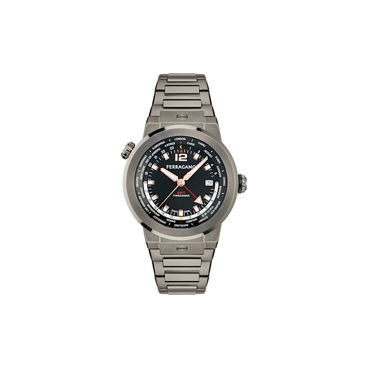 F-80 GMT Worldtime Gunmetal Stainless Steel Bracelet Watch