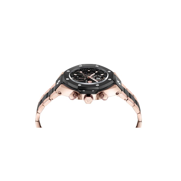 Plein Chrono Royal Black Sunray Dial Two-tone Stainless Steel Bracelet Watch