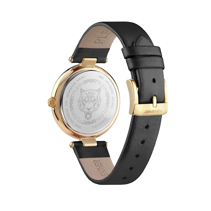 Opium Black Dial Leather Strap Watch
