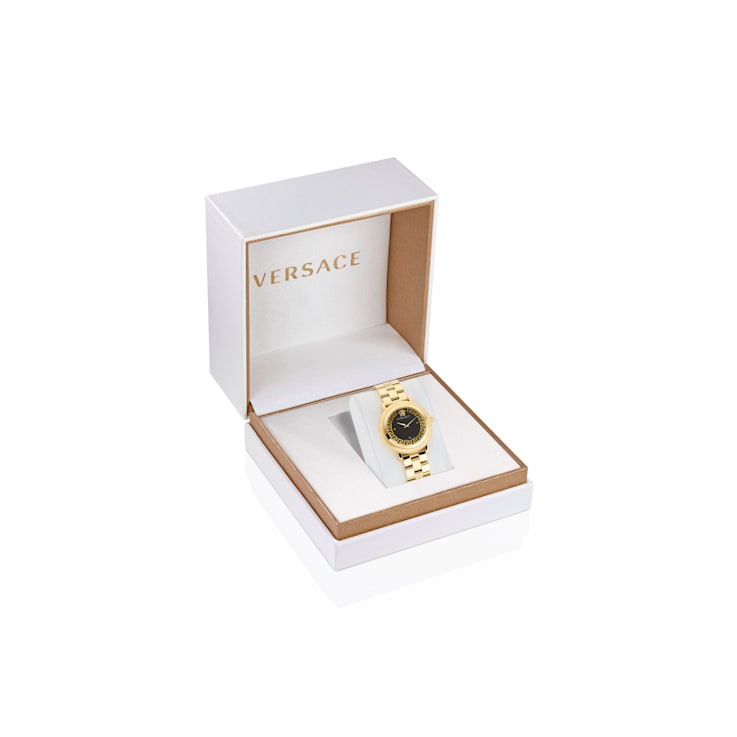 Versace Greca Flourish Black Dial Yellow Stainless Steel Bracelet Watch