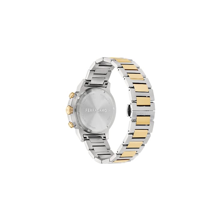Ferragamo Sport Chrono Green Dial Two-tone Stainless Steel Bracelet Watch