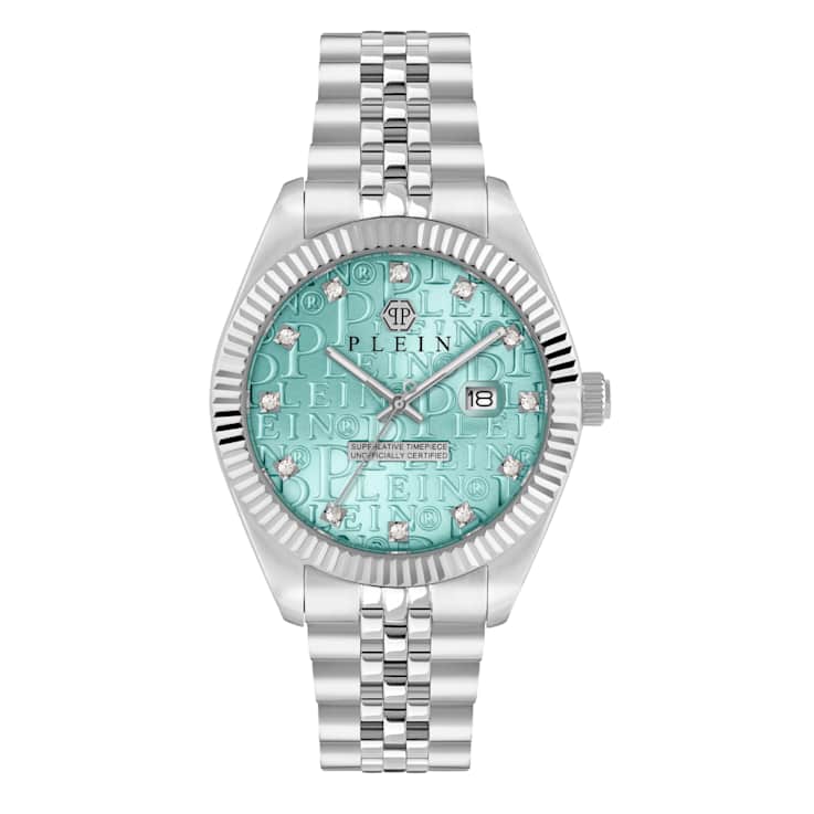Date Superlative Blue Dial Stainless Steel Crystal Watch