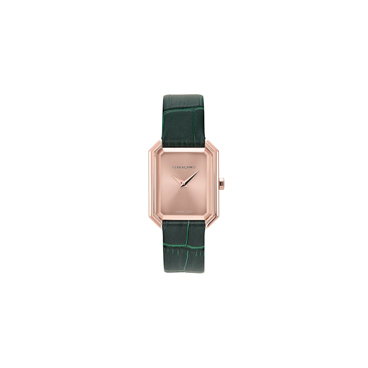 Ferragamo Crystal Calf Leather Strap Womens Watch