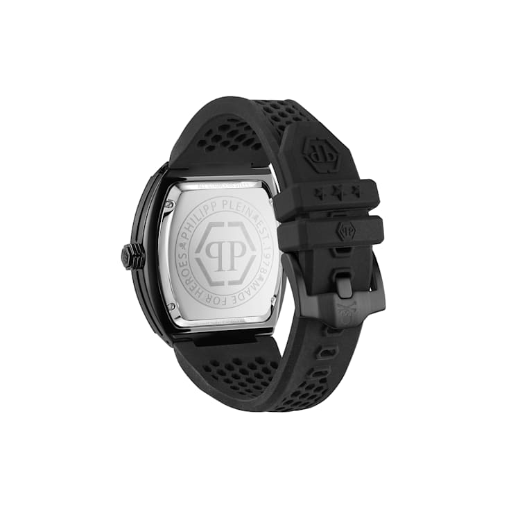 The Hexagon Phantom Black Dial Silicone Strap Watch