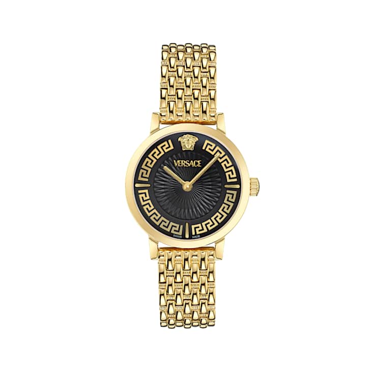 Greca Fortuna Black Dial Yellow Stainless Steel Bracelet Watch