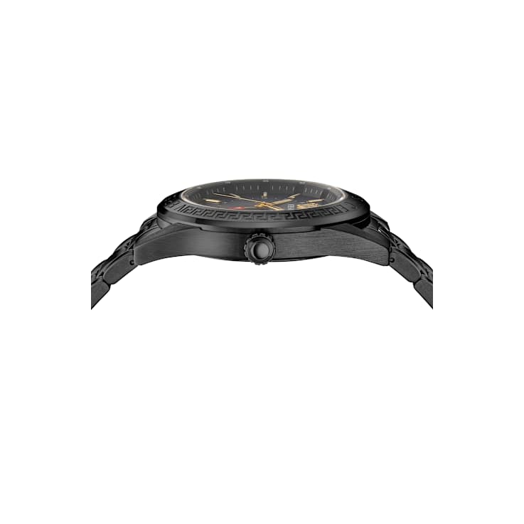 V-Code GMT Black Sunray Dial Black Stainless Steel Bracelet Watch