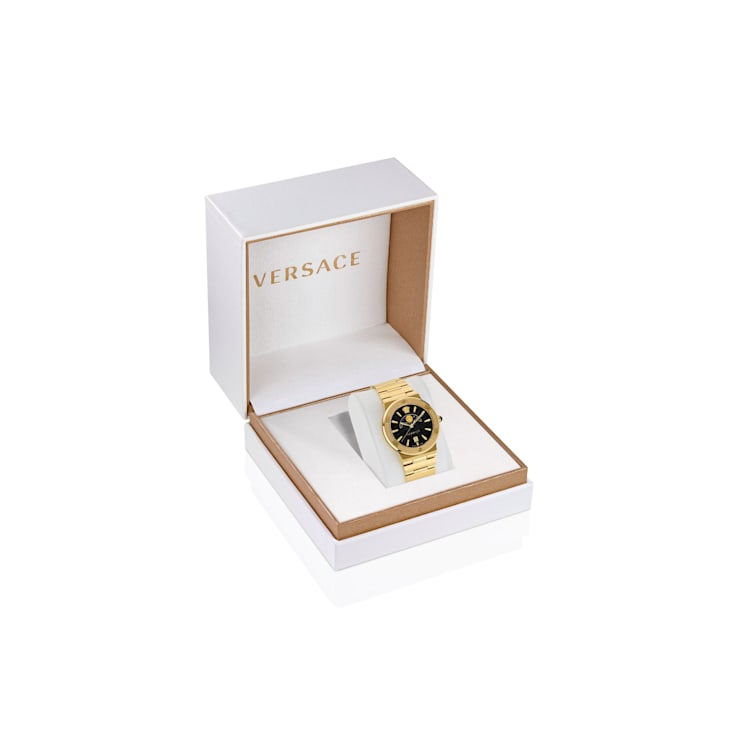 Versace Greca Logo Moonphase Black Dial Yellow Stainless Steel Bracelet Watch