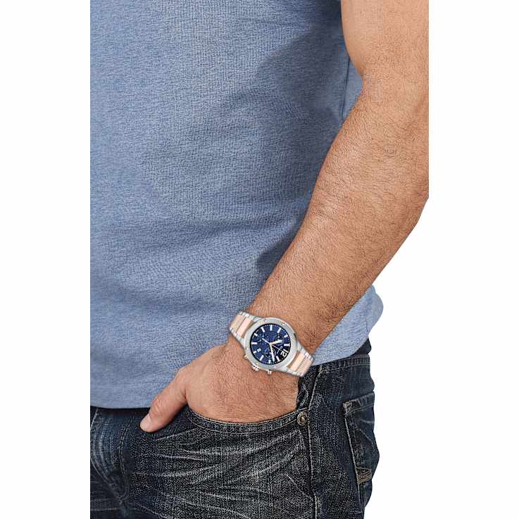 Ferragamo F-80 Blue Dial Chrono Two-tone Stainless Steel Bracelet Watch