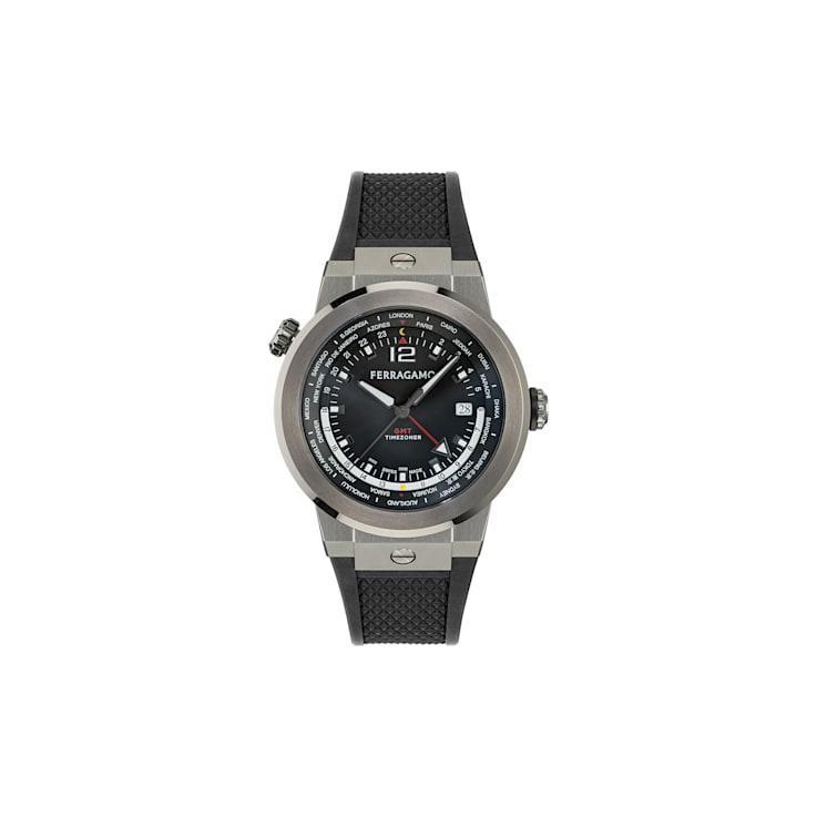 F-80 GMT Worldtime Black Polyurethane Strap Watch