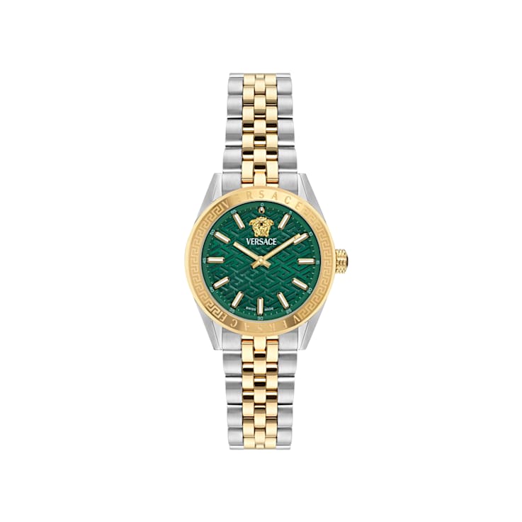 V-Code Womens Watch Two Tone Case Green Guilloché Dial Two Tone Bracelet