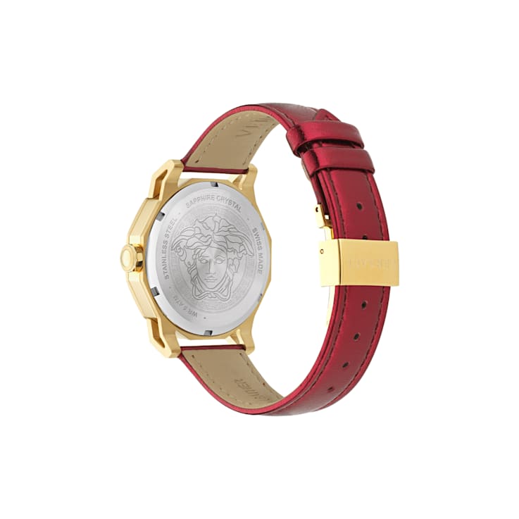 Versace Medusa Deco Red Leather Strap Watch