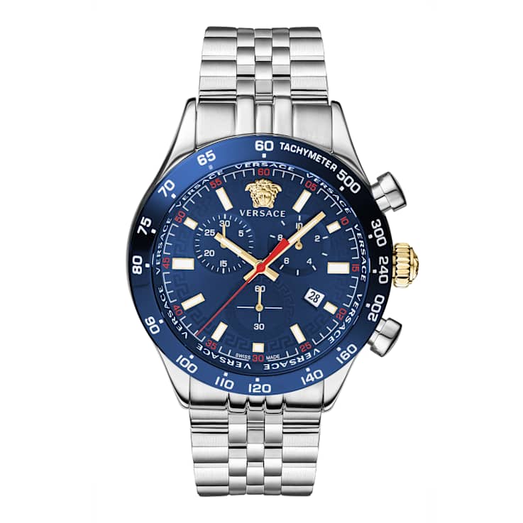 Versace Hellenyium Blue Sunray Dial Chrono Bracelet Watch