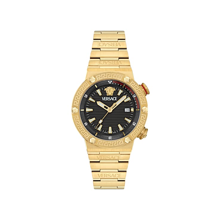 Greca Logo Mens Watch IP Yellow Gold Case Black Guilloché Dial IP Yellow
Gold Bracelet