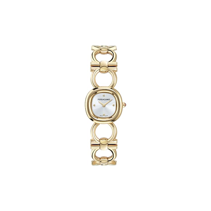 Double Gancini Silver Tone Dial Yellow Stainless Steel Diamond Watch