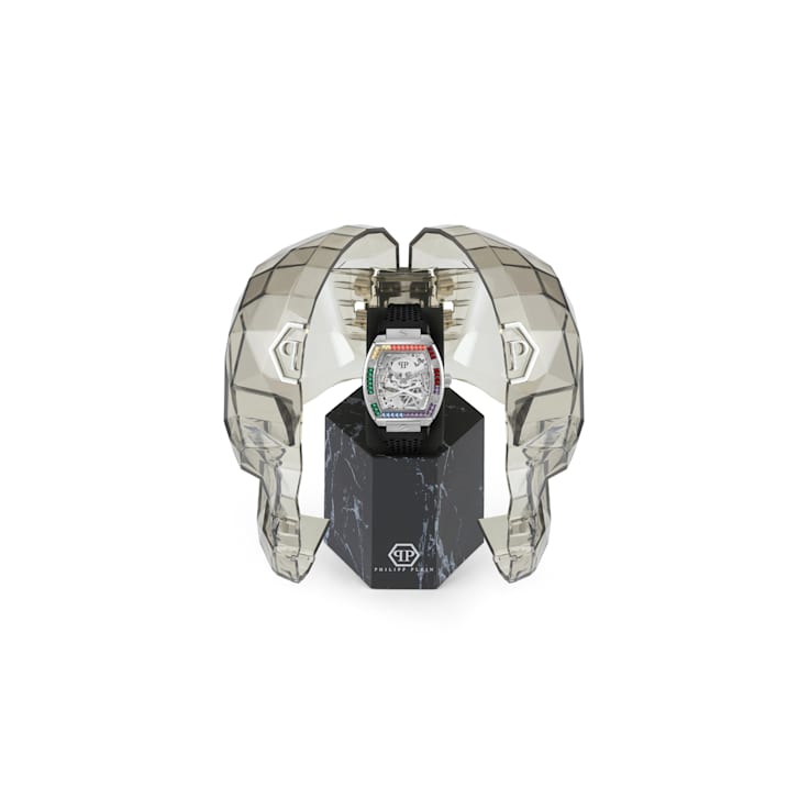 Philipp Plein The $keleton White Dial White Bezel Black Silicone Strap Watch