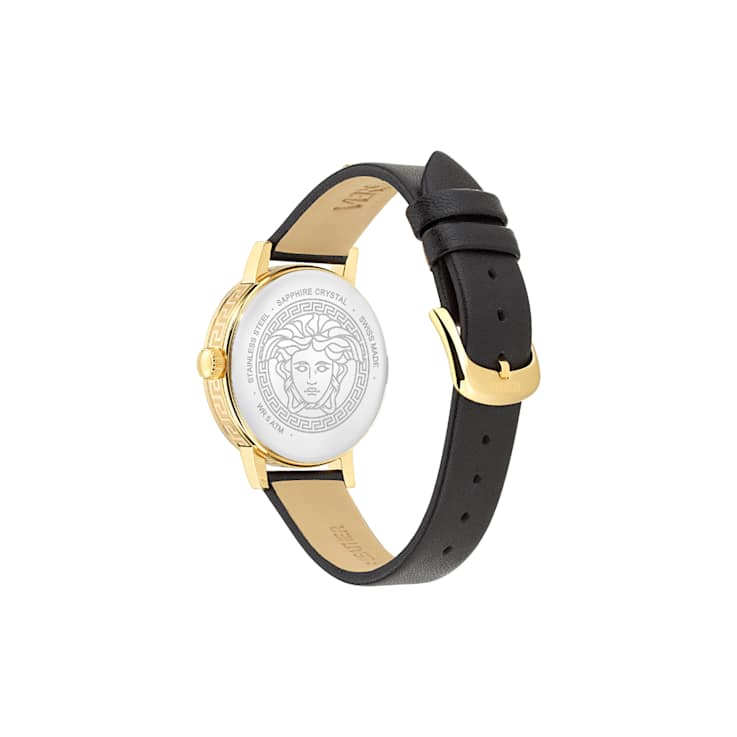 Greca Fortuna Black Dial Leather Strap Watch