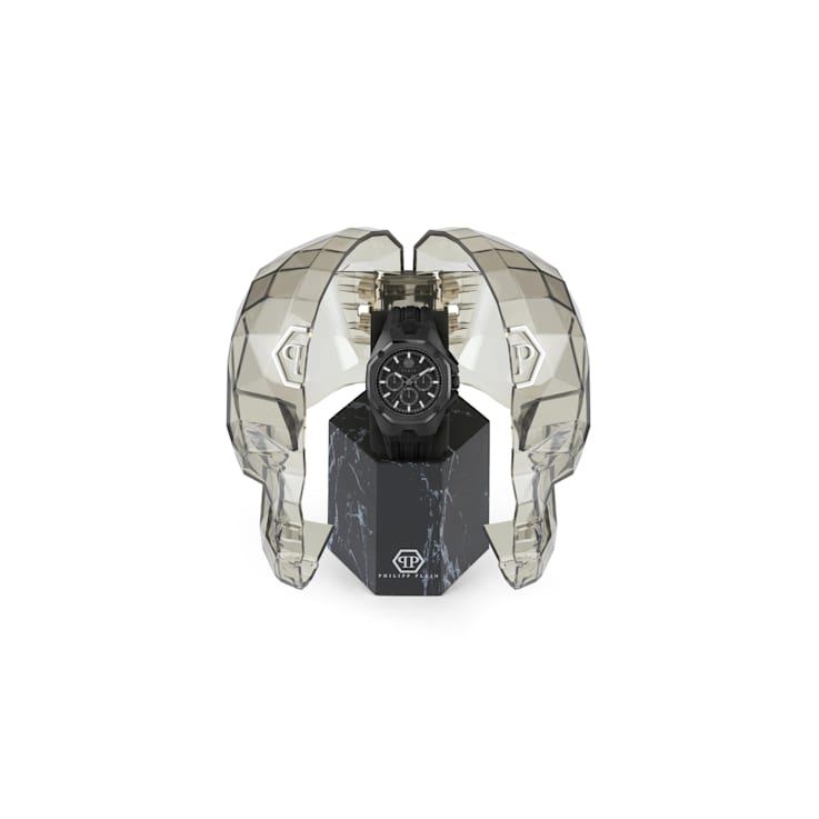 Philipp Plein Octagon Black Dial Black Bezel Black Silicone Strap Watch