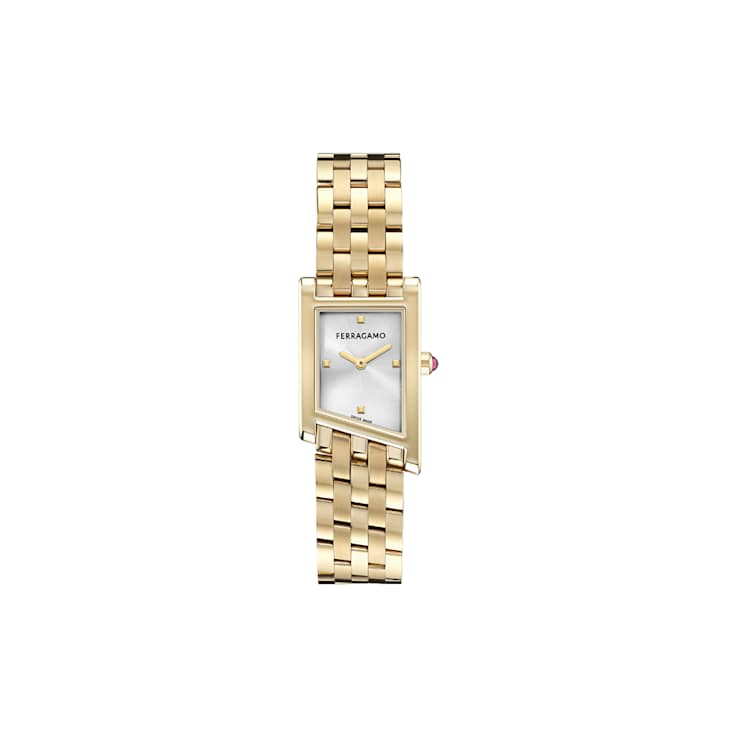 Ferragamo Asymetrique Silver Tone Yellow Stainless Steel Bracelet Watch
