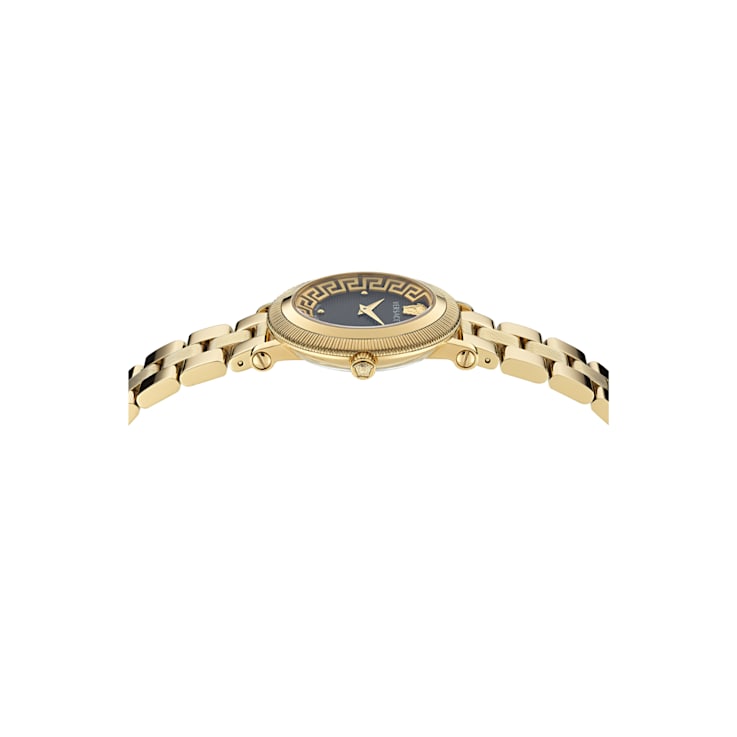 Versace Greca Flourish Black Dial Yellow Stainless Steel Bracelet Watch