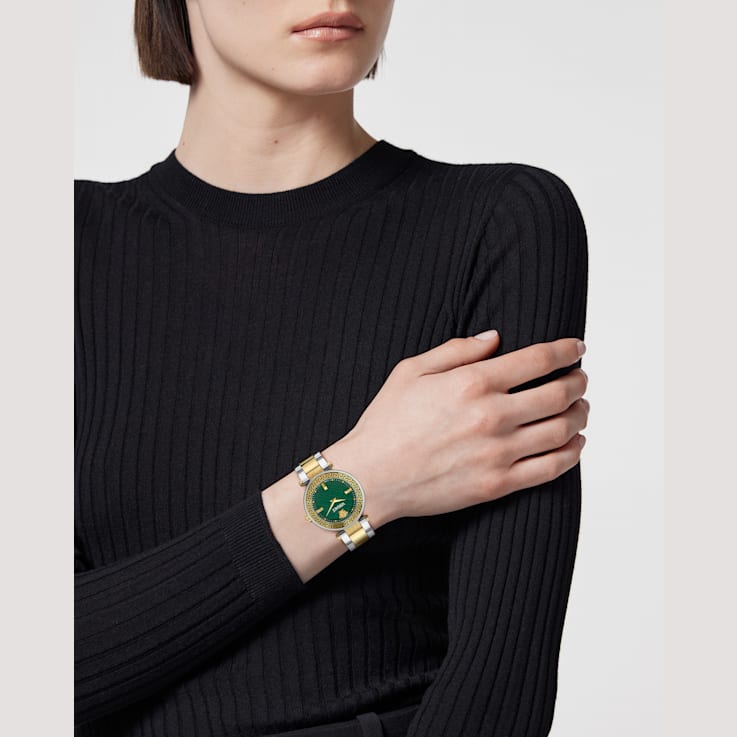 Versace Reve Womens Watch Two Tone Case Green Guilloché Dial