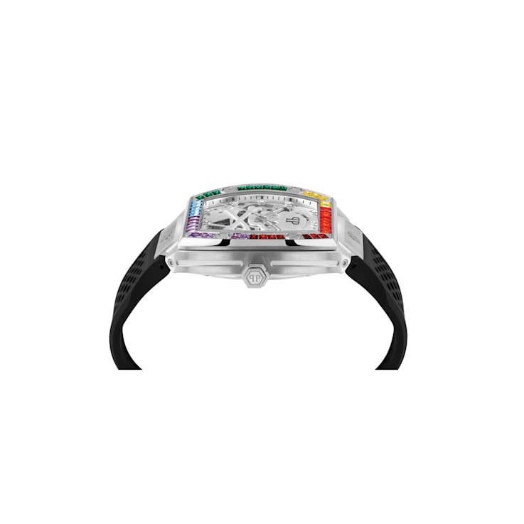 Philipp Plein The $keleton White Dial White Bezel Black Silicone Strap Watch