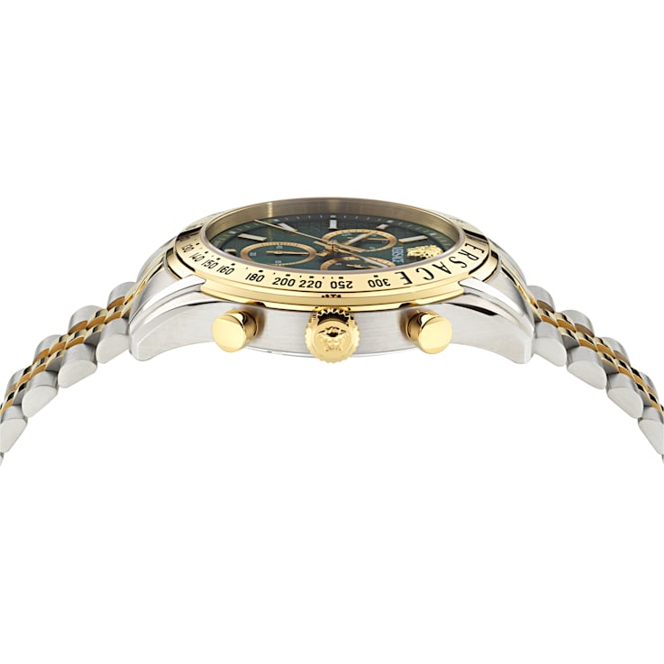 Versace Chrono Master Mens Watch Two Tone Case Green Guilloché Dial Two
Tone Bracelet