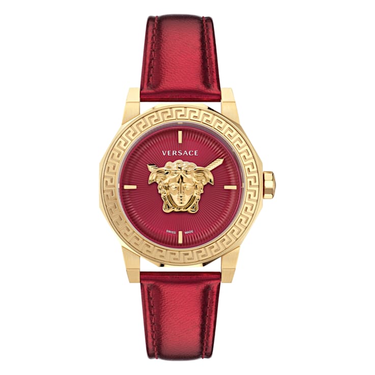 Versace Medusa Deco Red Leather Strap Watch