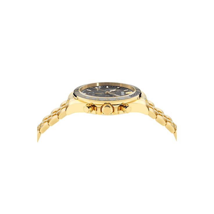 Greca Chrono Wave Black Dial Yellow Stainless Steel Bracelet Watch