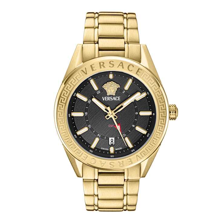 V-Code GMT Black Sunray Dial Yellow Stainless Steel Bracelet Watch