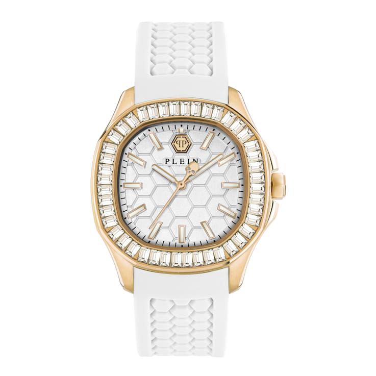The $pectre Lady White Dial Silicone Strap Crystal Watch