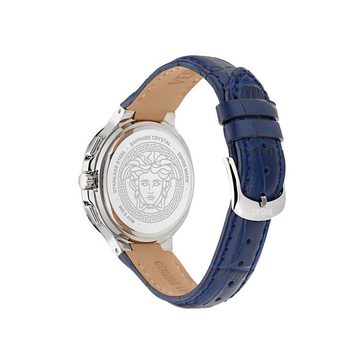 V-Chrono Square Blue Dial Leather Strap Watch