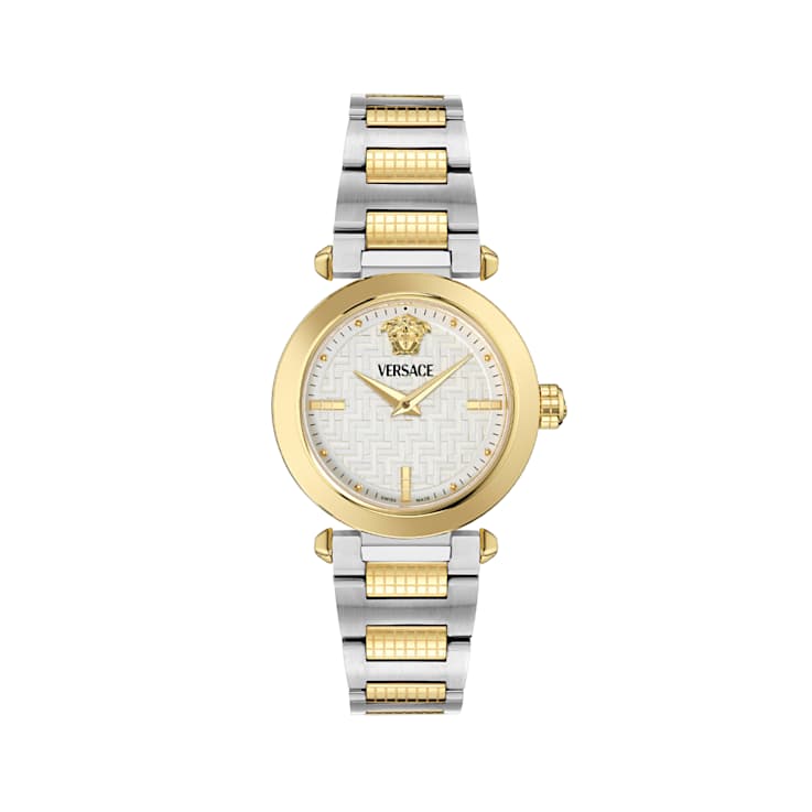 Versace Greek Silver Tone Dial Two-tone Stainless Steel Bracelet Watch