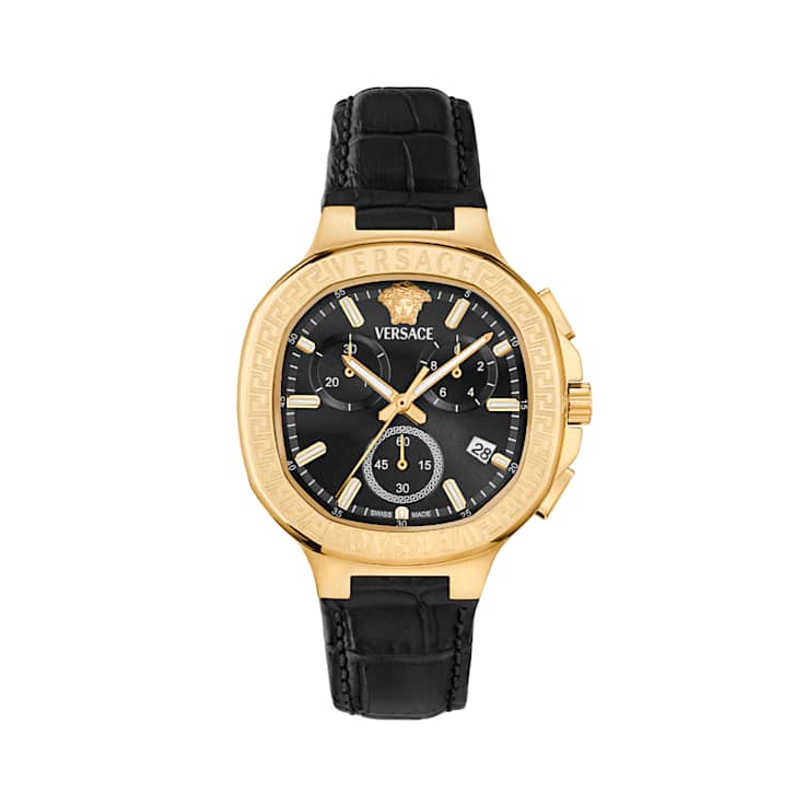V-Chrono Square Black Dial Leather Strap Watch