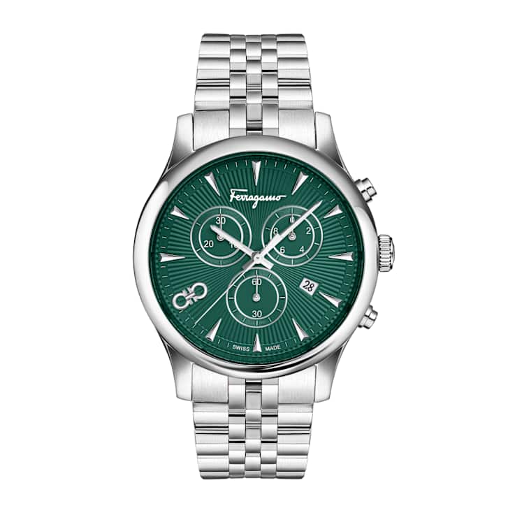 Ferragamo Duo Chrono Green Dial Stainless Steel Bracelet Watch