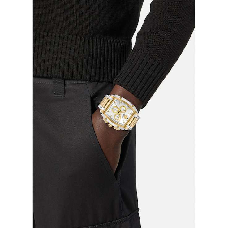 Versace Dominus Silver Tone Dial Two-tone Stainless Steel Chronograph Watch