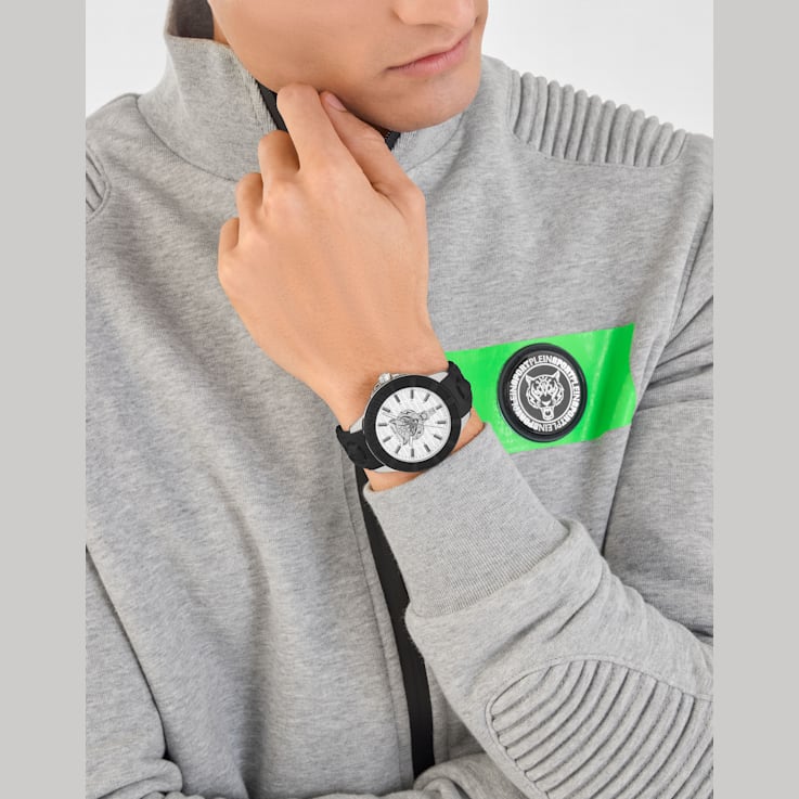 City Rush Stainless Steel Case Silicone Strap Watch