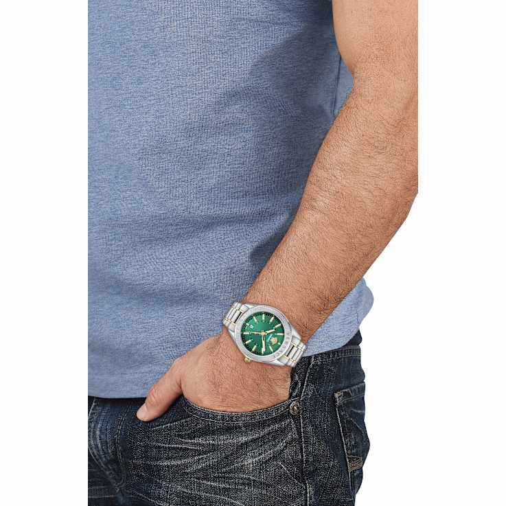 V-Code GMT Green Sunray Dial Two-tone Stainless Steel Bracelet Watch