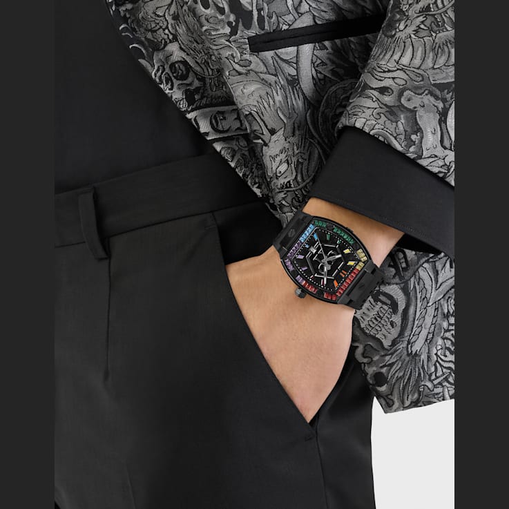 The Hexagon Phantom Black Dial Silicone Strap Watch