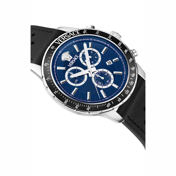 Versace Sport Chrono Blue Dial Leather Watch
