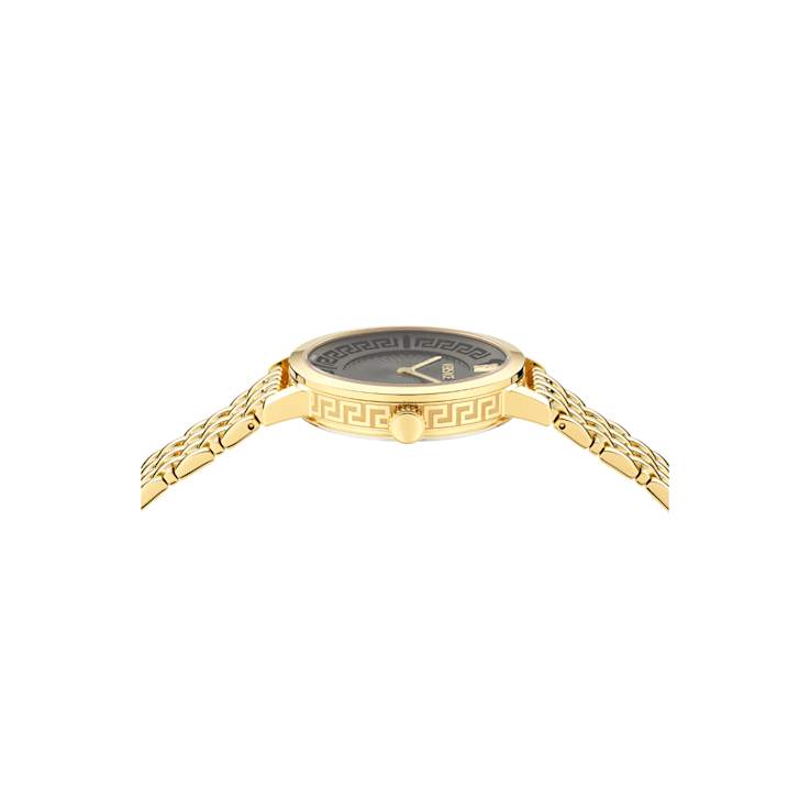 Greca Fortuna Black Dial Yellow Stainless Steel Bracelet Watch