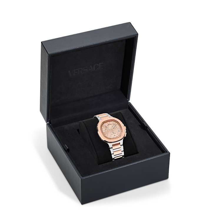 V-Chrono Square Rose Dial Two-tone Stainless Steel Bracelet Watch