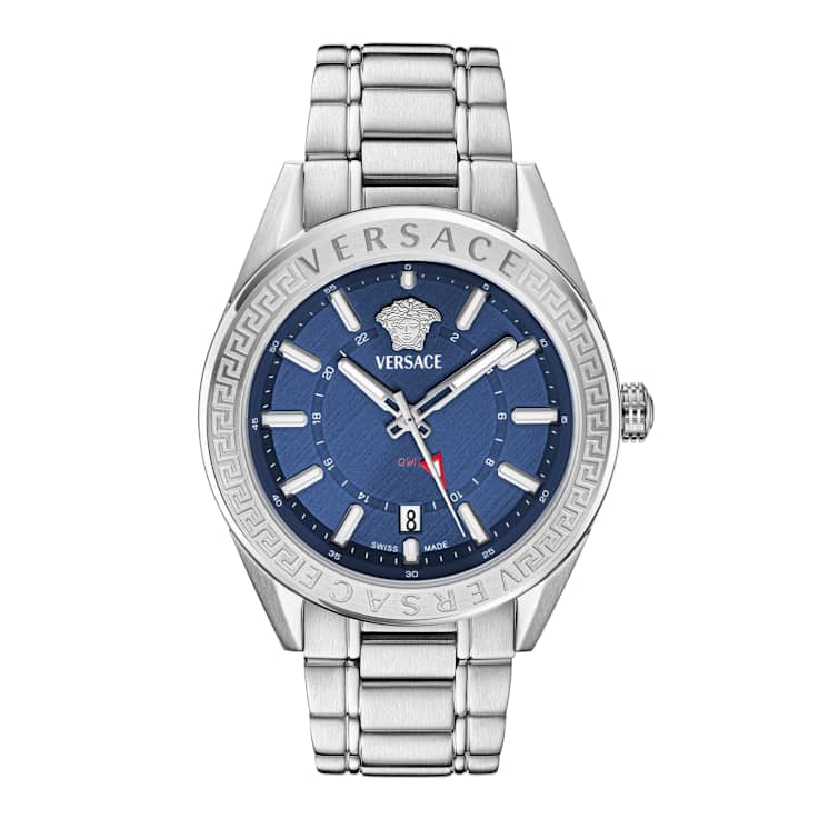 V-Code GMT Blue Sunray Dial Stainless Steel Bracelet Watch