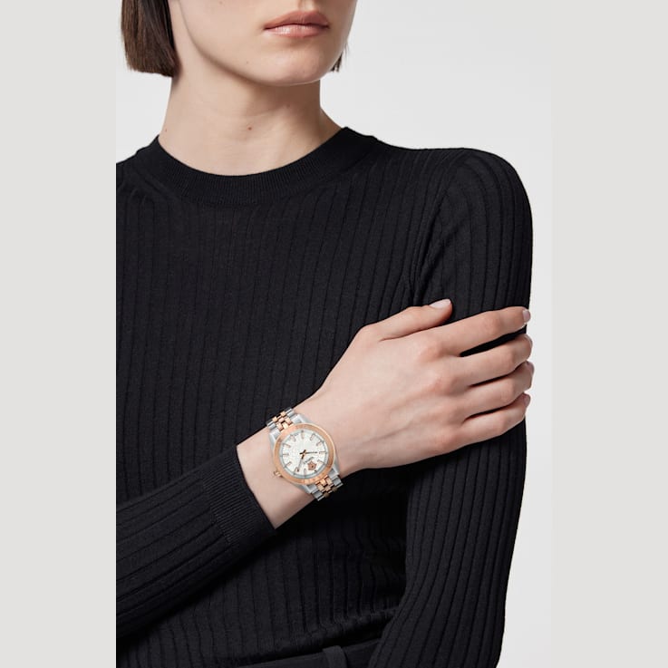 V-Code Womens Watch Two Tone Case Silver Guilloché Dial Two