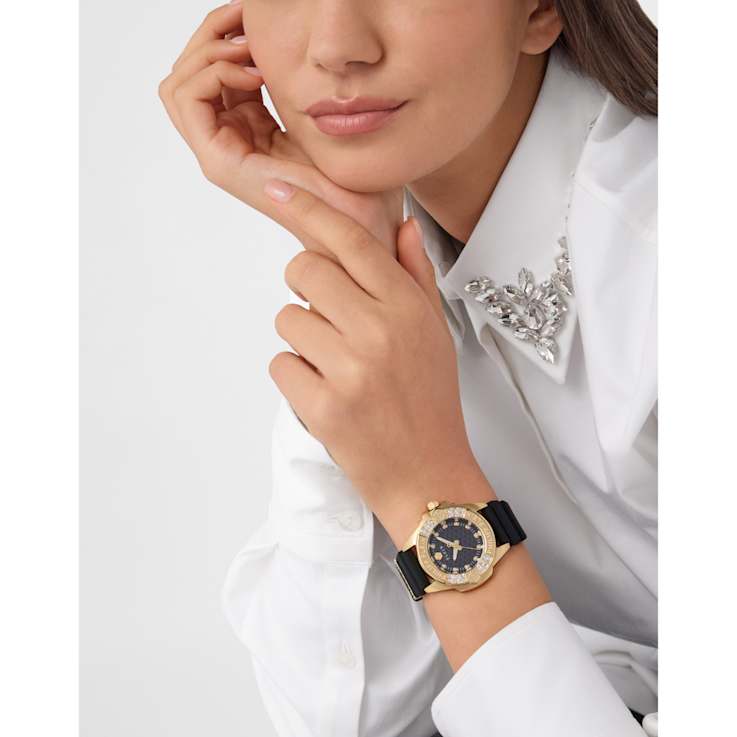 Plein Majesty Black Dial Silicone Strap Crystal Watch