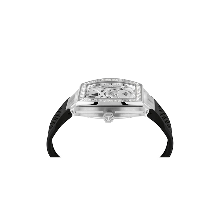 Philipp Plein The $keleton White Dial Black Silicone Strap Watch
