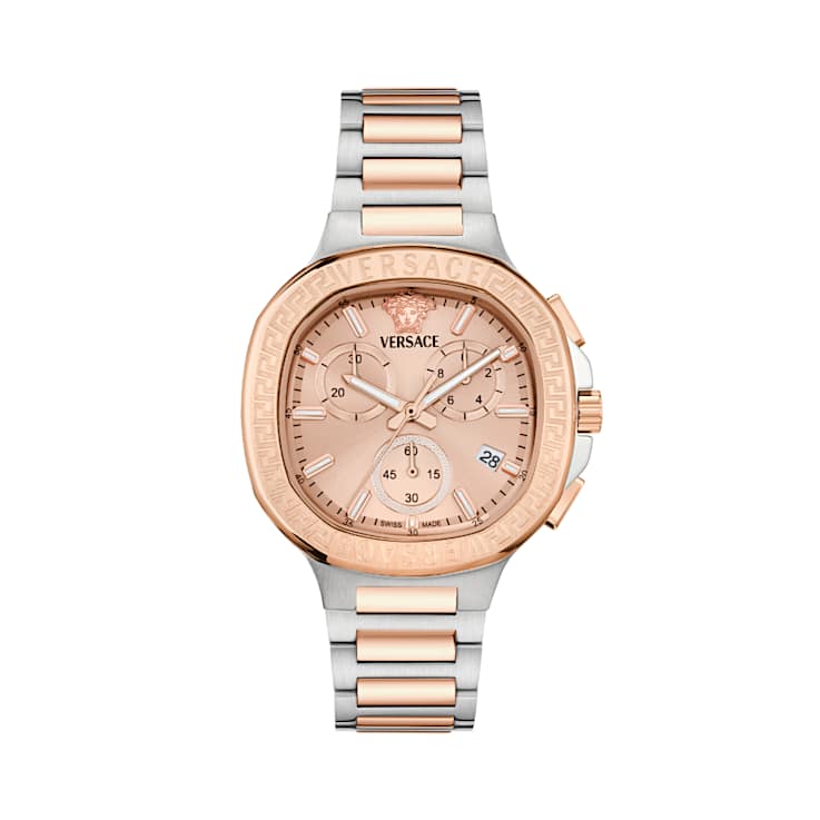 V-Chrono Square Rose Dial Two-tone Stainless Steel Bracelet Watch