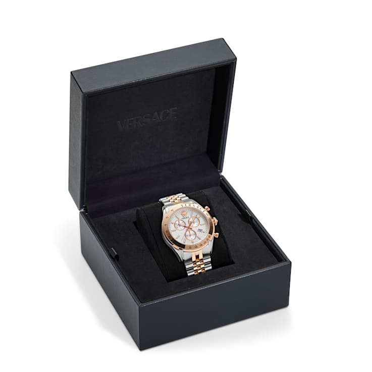 Versace Chrono Master Mens Watch Two Tone Case Silver