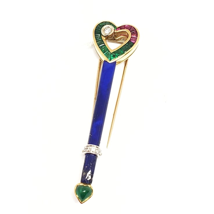Andreoli Emerald And Ruby Lapel Pin
